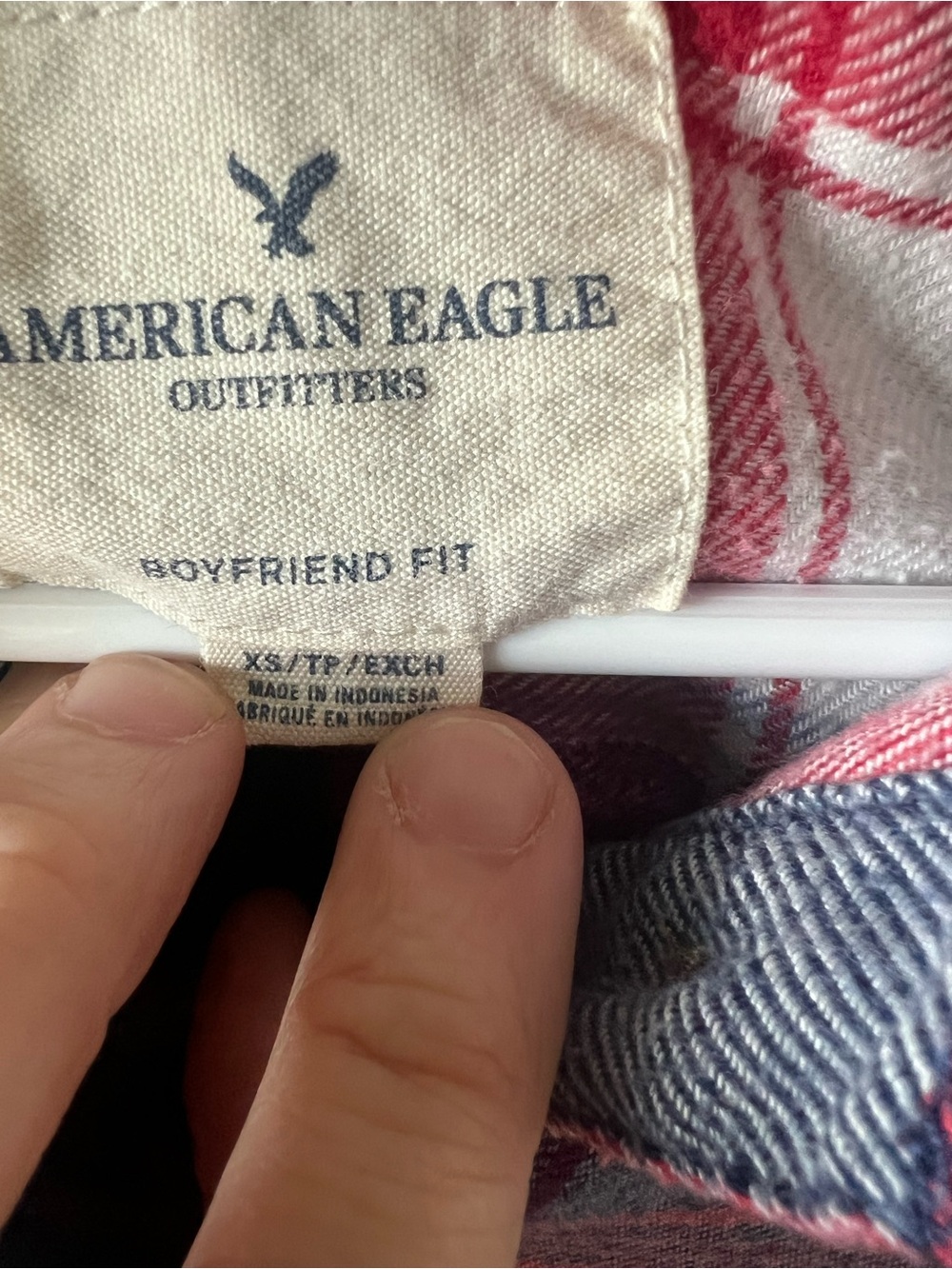 American Eagle Outfitters Red, Navy & White Plaid Button-Down Shirt - Picture 3 of 4